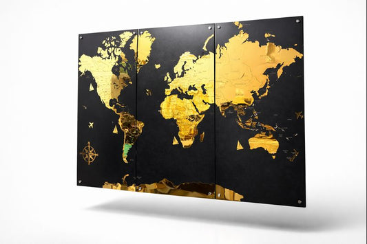 cadre LUXE  map monde DORE