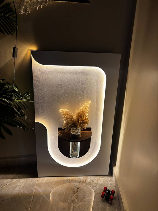 🪵 لوحة جدارية خشبية بإضاءة LED – لمسة فنية تزيّن منزلك